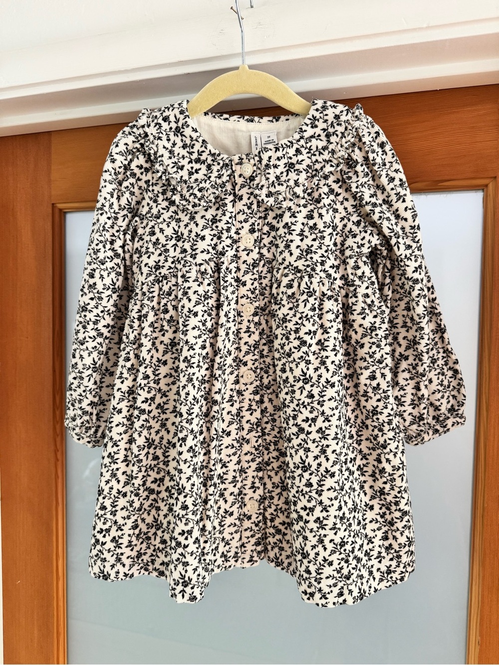 Janie and Jack Cream Dress with Black Floral Trim